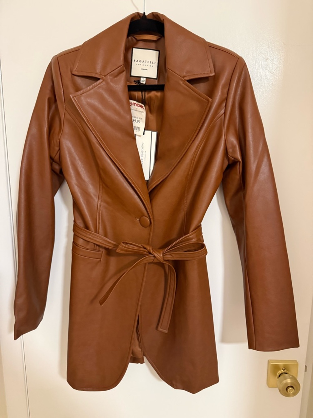 bagatelle Brown Faux Leather Belted Blazer